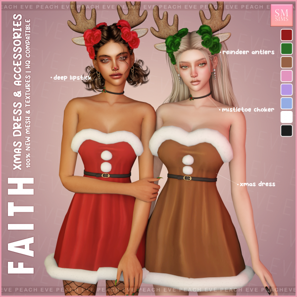 Mix PEACH Faith Xmas Dress Accessories by smsims - The Sims 4 Custom Content