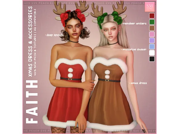 Mix PEACH Faith Xmas Dress Accessories by SM Sims - The Sims 4 Custom Content