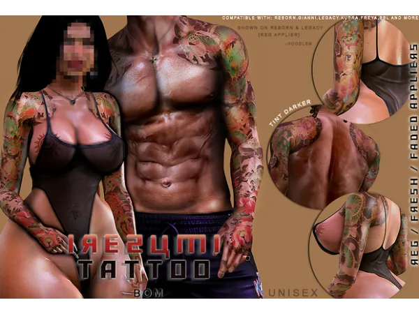 Mix Irezumi Kanji Back Tattoo Fatpack v3 by HOODLEM - The Sims 4 Custom Content