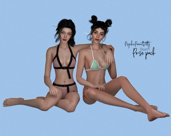 Mix POSES BEACH by psychicpeanutkitty - The Sims 4 Custom Content