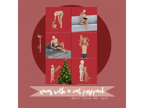 Mix Advent Calendar 18 Xmas With A Cat Posepack - The Sims 4 Custom Content