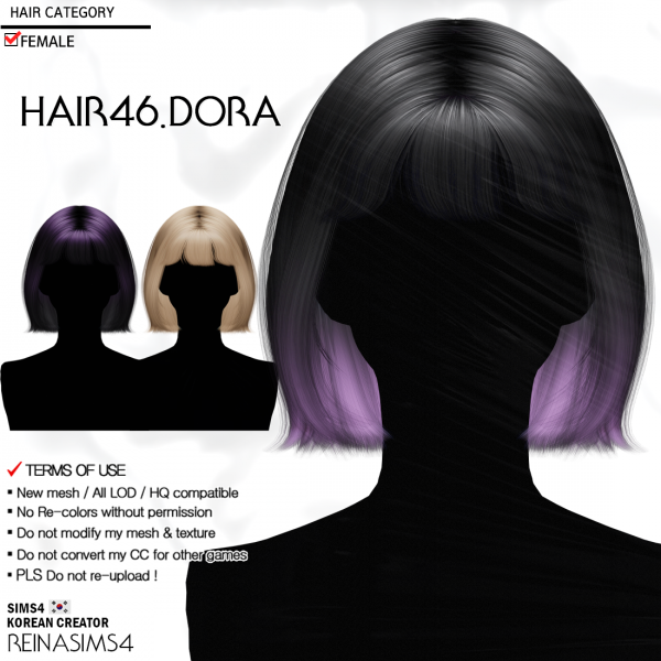Alpha REINA_HAIR 46_DORA by simsfinds - The Sims 4 Custom Content
