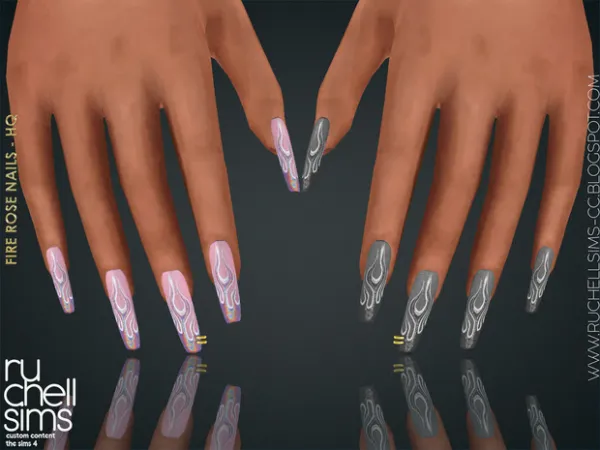Alpha FIRE ROSE NAILS by ruchellsims - The Sims 4 Custom Content