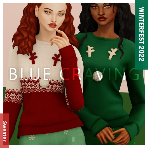 Alpha Blue Craving Winterfest Sweater 2022 by bluecraving - The Sims 4 Custom Content
