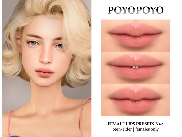 Mix Female Lips Presets N1 3 by PoyoPoyo - The Sims 4 Custom Content