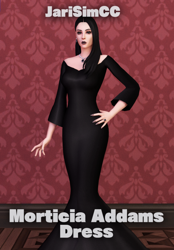 Maxis Match JariSimCC Dress Morticia Addams by simsfinds - The Sims 4 Custom Content