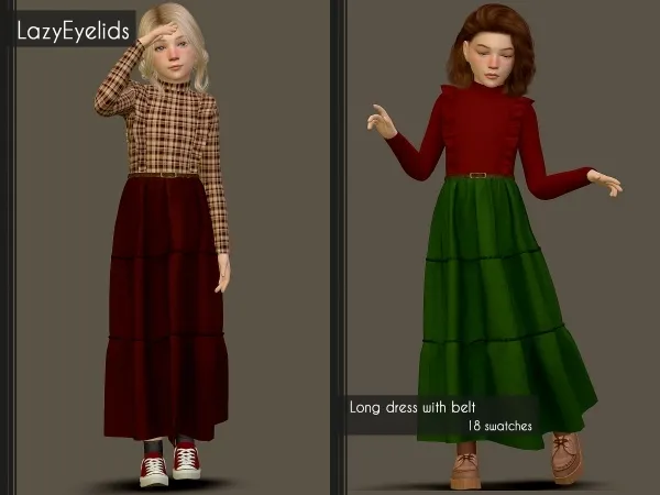 Alpha Long dress with belt by lazyeyelids - The Sims 4 Custom Content