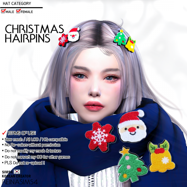 Alpha REINA_TS4_CHRISTMAS HAIR PINS by simsfinds - The Sims 4 Custom Content