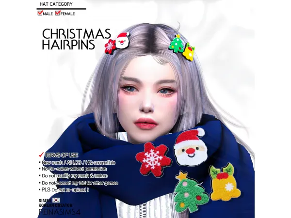 Alpha REINA_TS4_CHRISTMAS HAIR PINS by Reina Sims4 - The Sims 4 Custom Content