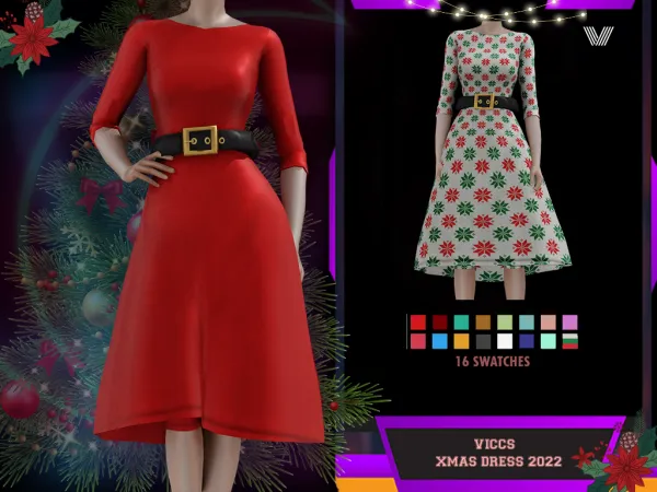 Alpha VICCS_XMAS DRESS 2022 (TEEN ELDER) - The Sims 4 Custom Content