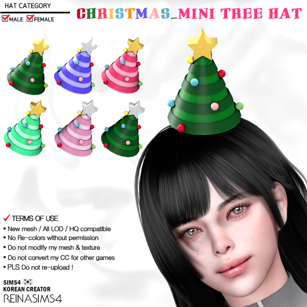 Alpha REINA_TS4_CHRISTMAS_MINI TREE HAT by simsfinds - The Sims 4 Custom Content