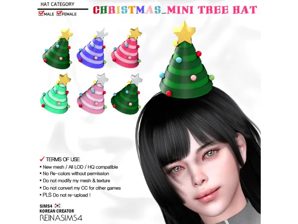 Alpha REINA_TS4_CHRISTMAS_MINI TREE HAT by Reina Sims4 - The Sims 4 Custom Content