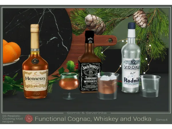 Mix Functional Whiskey Cognac and Vodka by Somik and Severinka - The Sims 4 Custom Content