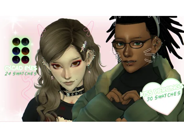 Mix KISS PIERCINGS CYCAD EYES by simsfinds - The Sims 4 Custom Content