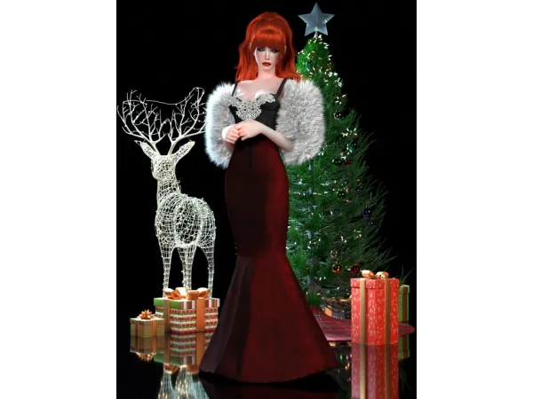 Alpha Fur scarf Bandage dress - The Sims 4 Custom Content