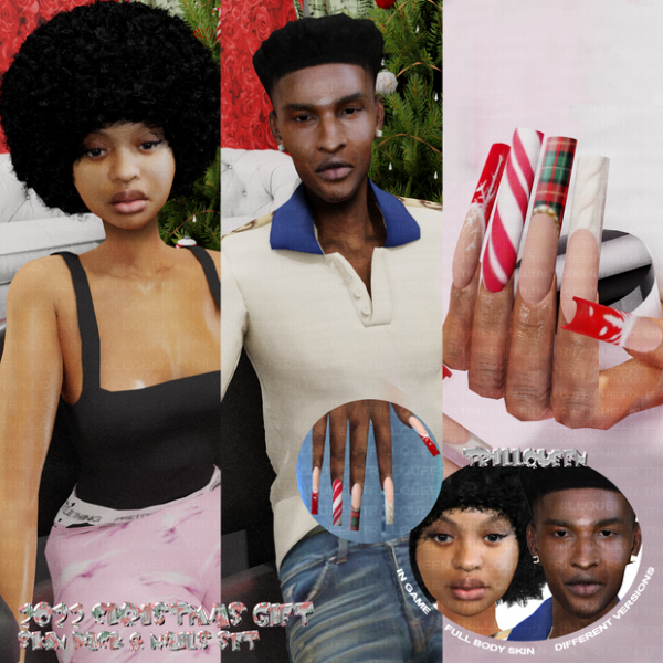 Alpha CHRISTMAS GIFT SKIN PACK TRAY FILES NAILS SET by simsfinds - The Sims 4 Custom Content