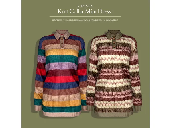 Alpha [RIMINGS] Knit Collar Mini Dress by RIMINGS - The Sims 4 Custom Content