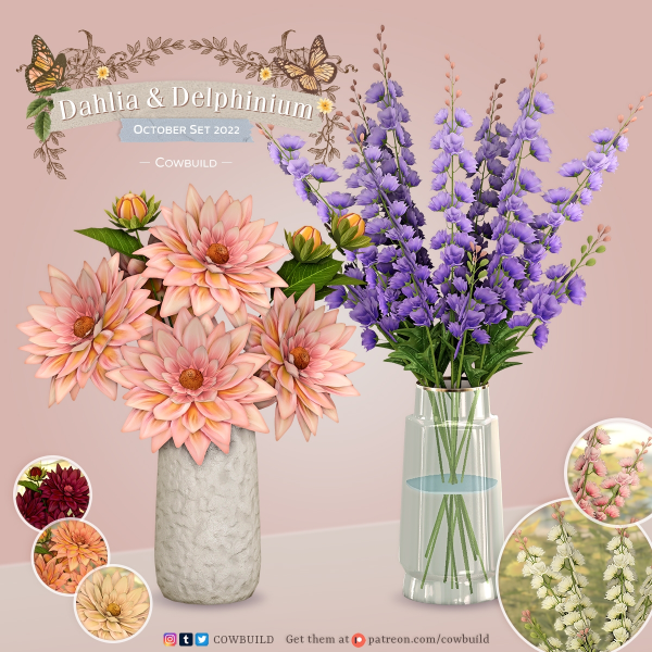 Mix Dahlia Delphinium by cowbuild - The Sims 4 Custom Content