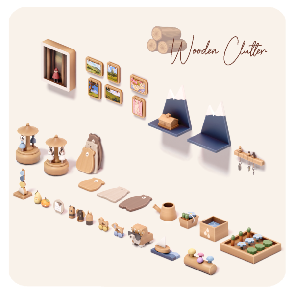 Maxis Match Wooden Clutter Set UPDATE by aira-cc - The Sims 4 Custom Content