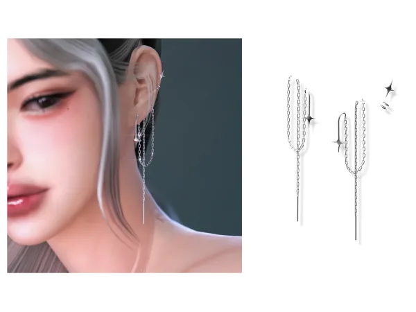 Alpha Twisted Chain Earring by Chih - The Sims 4 Custom Content