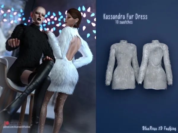 Alpha Kassandra Fur Dress by bluerose-sims - The Sims 4 Custom Content