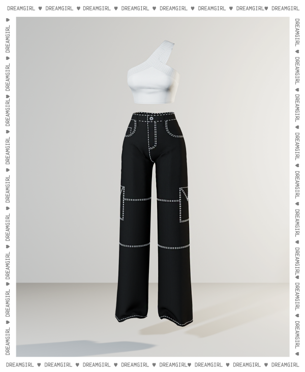 Alpha ONE STRAP TANK TOP STITCHED CARGO PANTS by simsfinds - The Sims 4 Custom Content