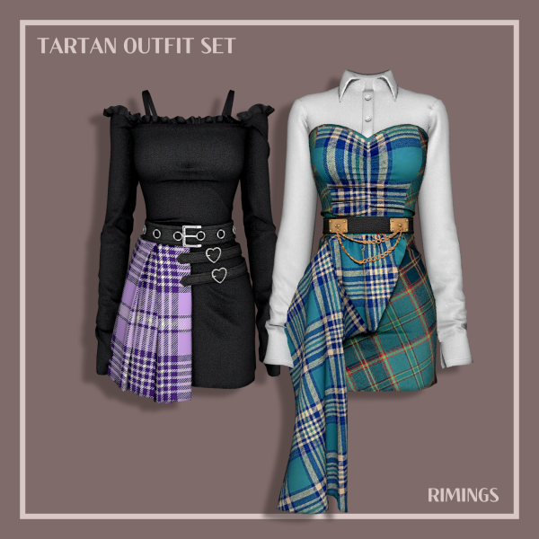 Alpha [RIMINGS] Tartan Outfit Set by simsfinds - The Sims 4 Custom Content