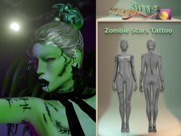 Mix Zombie Scars Tattoo by v1s4g3 - The Sims 4 Custom Content