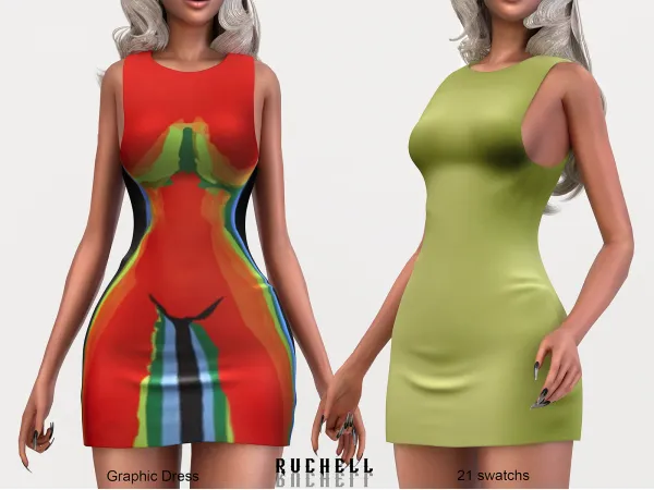 Alpha Graphic Dress Free by ruchellsims - The Sims 4 Custom Content
