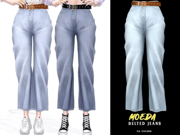 Alpha Moeda Belted Jeans by grafity-cc - The Sims 4 Custom Content