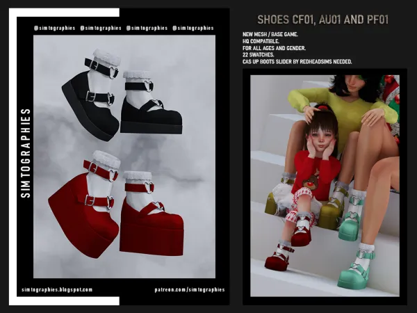 Alpha Shoes CF01 AU01 and PF01 by simtographies - The Sims 4 Custom Content