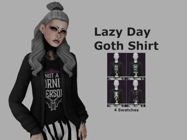 Maxis Match Lazy Day Goth Shirt by simsfinds - The Sims 4 Custom Content