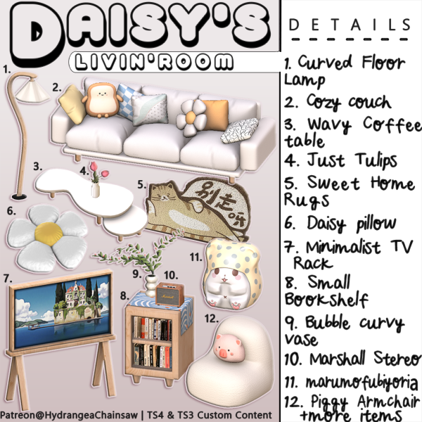 Mix Daisy's Livin'Room by hydrangeachainsaw - The Sims 4 Custom Content