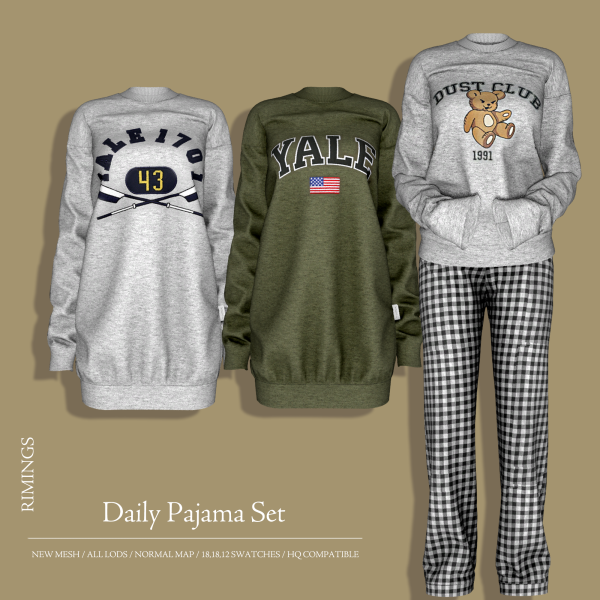 Alpha [RIMINGS] Daily Pajama Set by simsfinds - The Sims 4 Custom Content