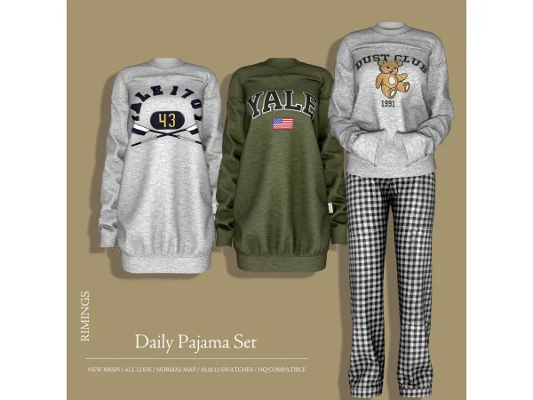 Alpha [RIMINGS] Daily Pajama Set by RIMINGS - The Sims 4 Custom Content