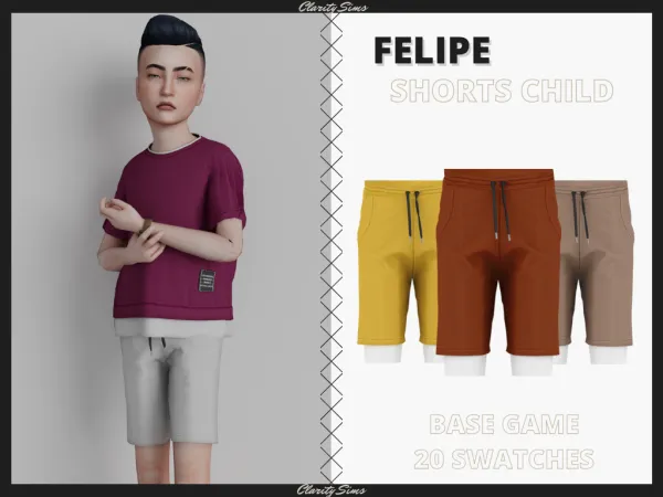 Alpha Felipe Shorts Child by clarity-sims - The Sims 4 Custom Content