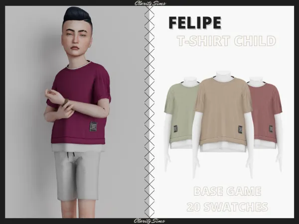 Alpha Felipe T Shirt Child by clarity-sims - The Sims 4 Custom Content