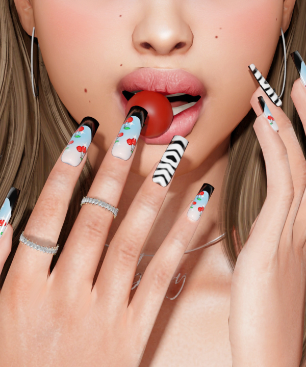 Alpha [TINA SIMS] Cherry Sparkle nails set by simsfinds - The Sims 4 Custom Content