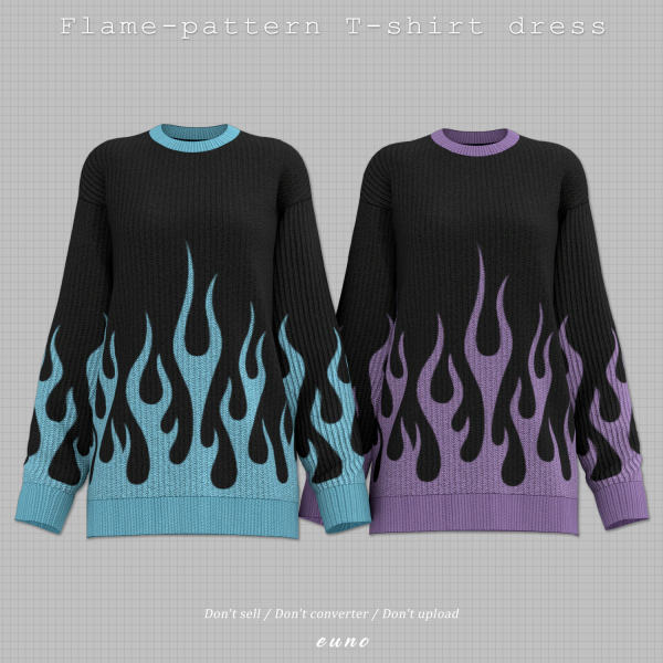 Alpha flame pattern T shirt dress by euno - The Sims 4 Custom Content