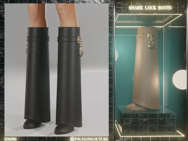 Alpha Shark Lock Boots by polygoncouture - The Sims 4 Custom Content