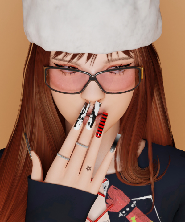 Alpha [TINA SIMS] Black and red point nails set by simsfinds - The Sims 4 Custom Content