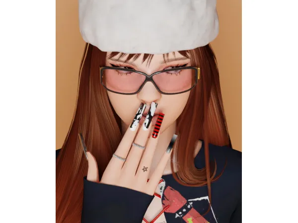 Alpha [TINA SIMS] Black and red point nails set - The Sims 4 Custom Content