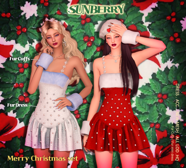 Alpha [SUNBERRY]Fur mini dress Cuffs 2275 (Early access) by simsfinds - The Sims 4 Custom Content