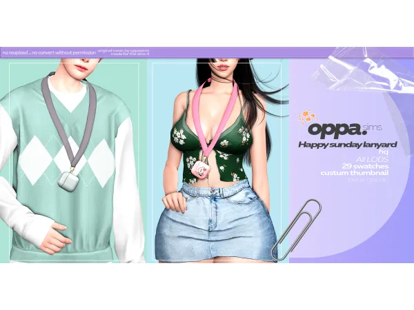 Alpha OPPASIMS Happy Sunday Airpods Lanyard Public 120 by simsfinds - The Sims 4 Custom Content