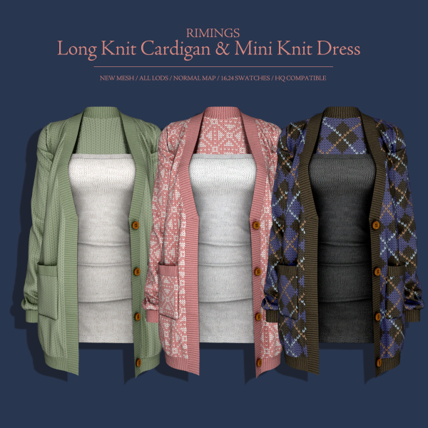Alpha [RIMINGS] Long Knit Cardigan Mini Knit Dress by simsfinds - The Sims 4 Custom Content