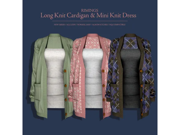 Alpha [RIMINGS] Long Knit Cardigan Mini Knit Dress by RIMINGS - The Sims 4 Custom Content