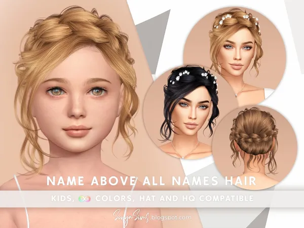 Alpha Name Above All Names Hair Kids Version by simsfinds - The Sims 4 Custom Content
