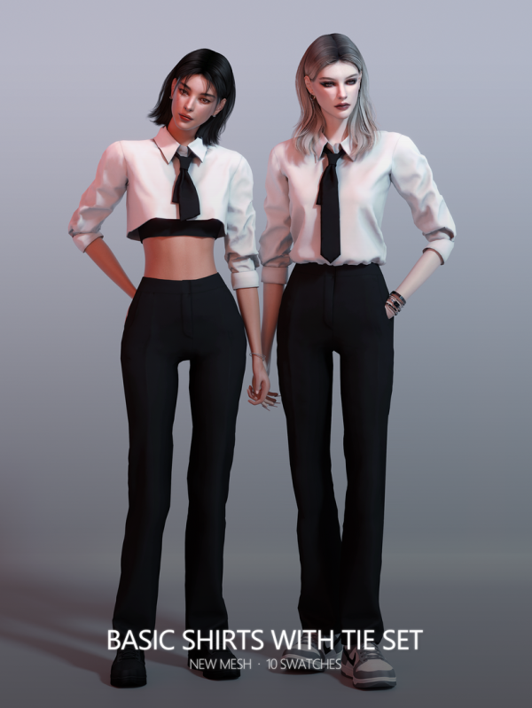Alpha Basic Shirts With Tie Set by simsfinds - The Sims 4 Custom Content