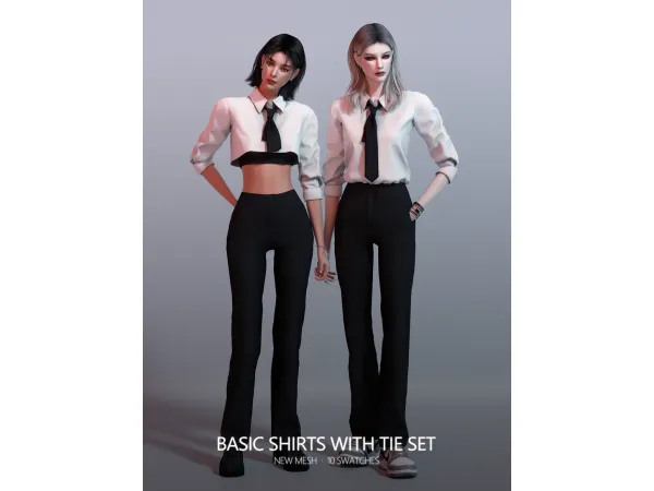 Alpha Basic Shirts With Tie Set by RONA_SIMS - The Sims 4 Custom Content