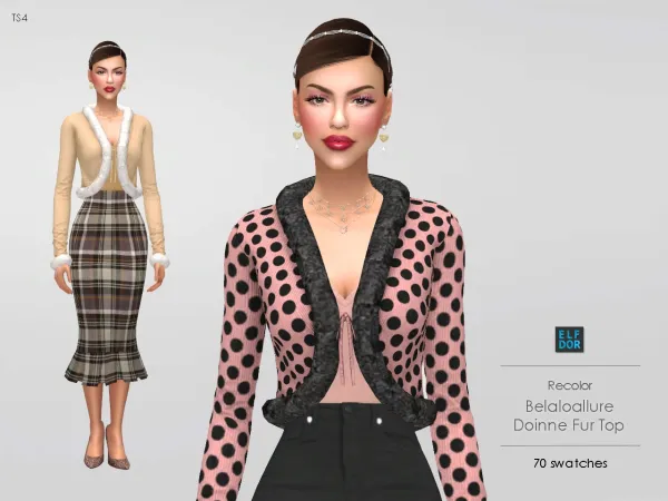 Alpha Belaloallure Doinne Fur Top RC by elfdor - The Sims 4 Custom Content